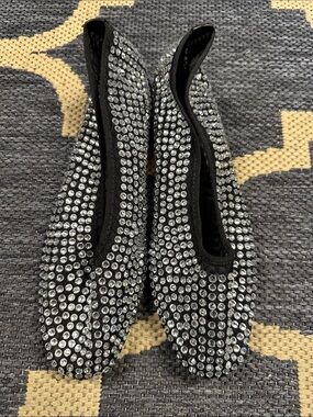 Women's Black Crystal-Embellished Ballet Flats